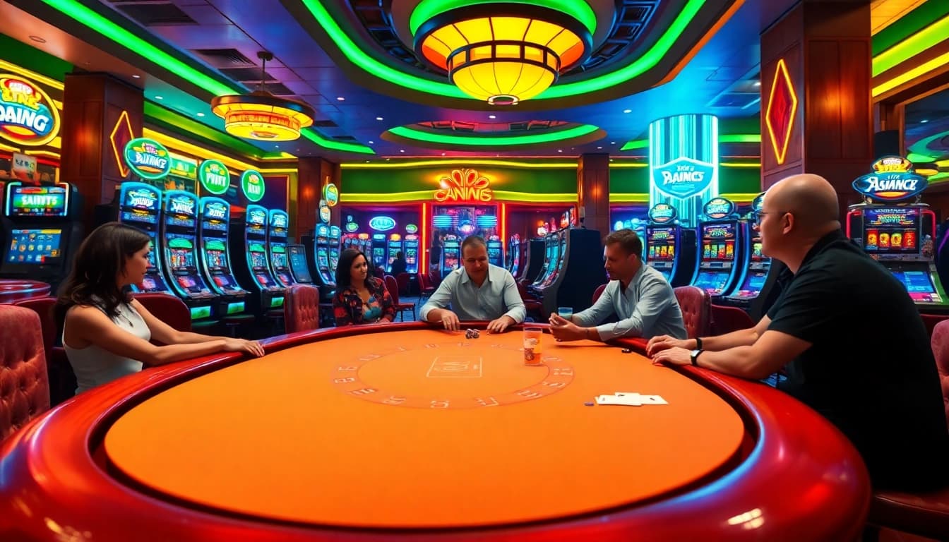 Menggugah semangat di dunia kasino bbni4d dengan permainan poker yang ramai dan mesin slot berwarna.