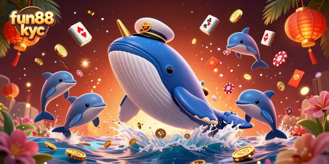 Chơi cá cược tại fun88 kyc với cá voi 3D khổng lồ và bạn đồng hành narwhal đầy thú vị.