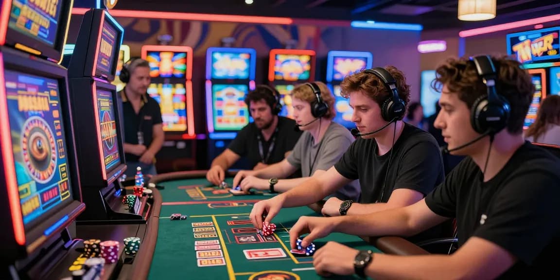 Engaged gamers in rokok88 daftar online casino, showcasing vibrant graphics and immersive atmosphere.