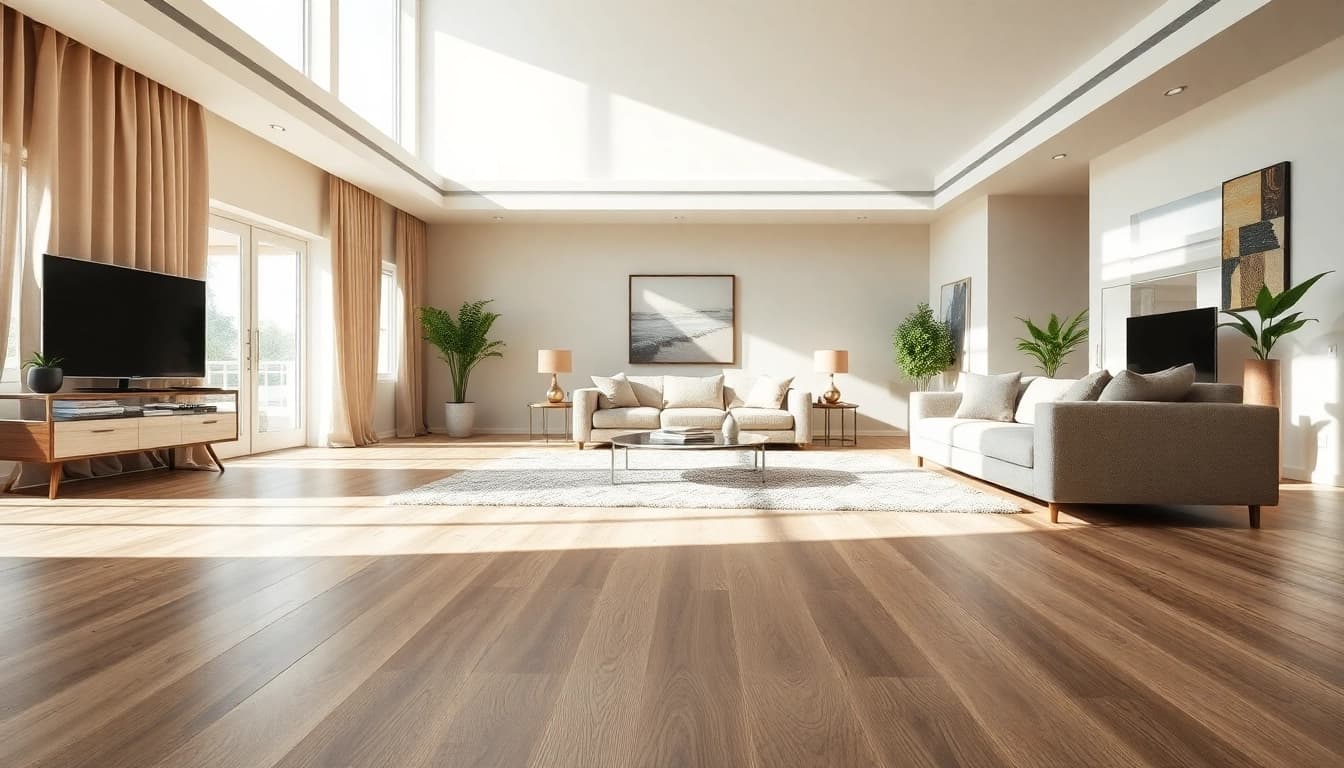 Admire the elegance of quality vinyl flooring in a sophisticated living room setting.