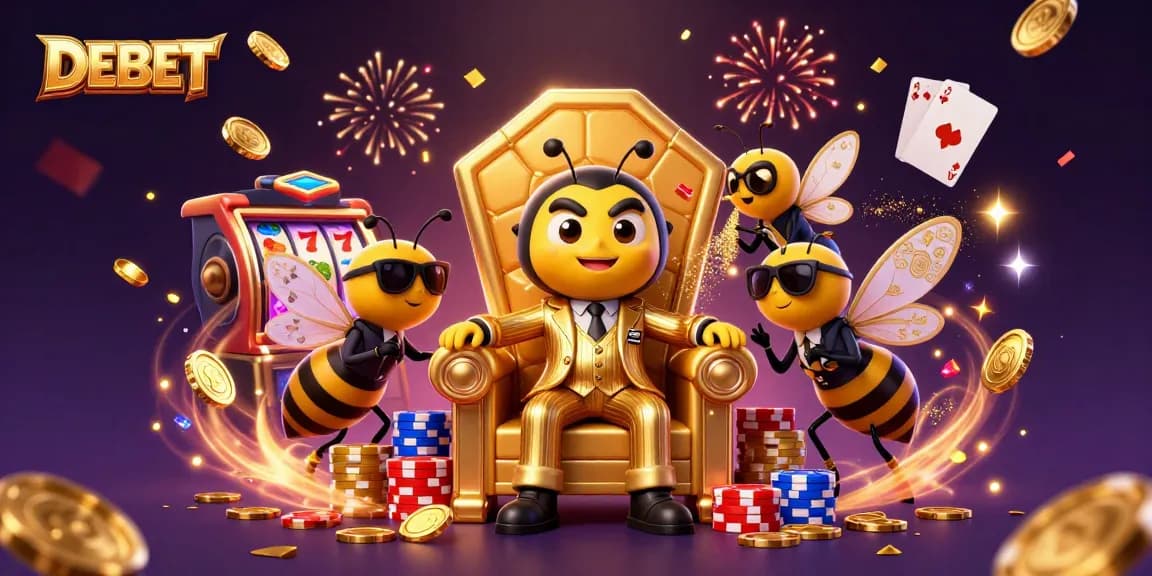 Engage with DEBET's thrilling gaming world, featuring bumblebee mob boss in a casino scene.