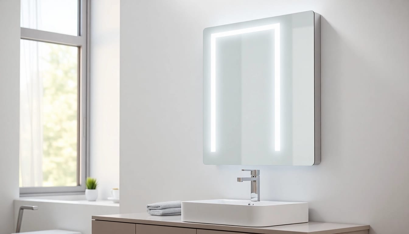 Entdecken Sie den eleganten sonni Spiegelschrank mit LED-Beleuchtung in einem modernen Badezimmer.