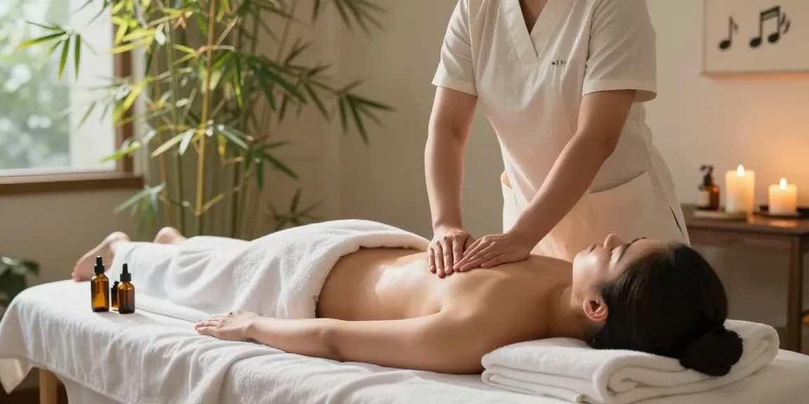Relaxing Swedish massage session at makangs.com wellness spa, showcasing serene atmosphere with therapist and calming decorations.