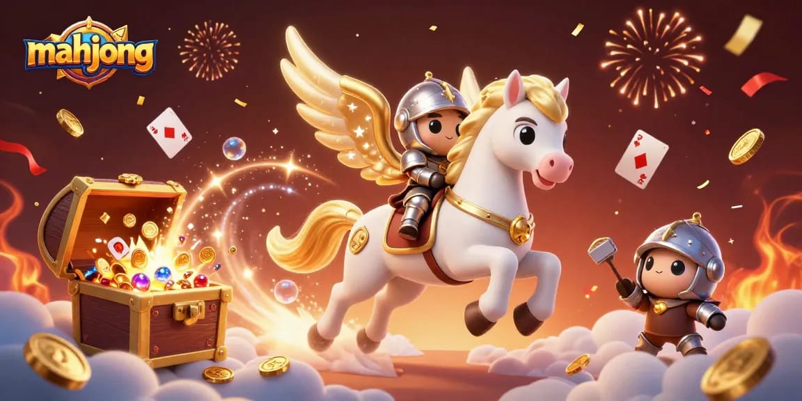 Join the excitement of mahjong gameplay with our vibrant illustration featuring golden treasures and dynamic characters.