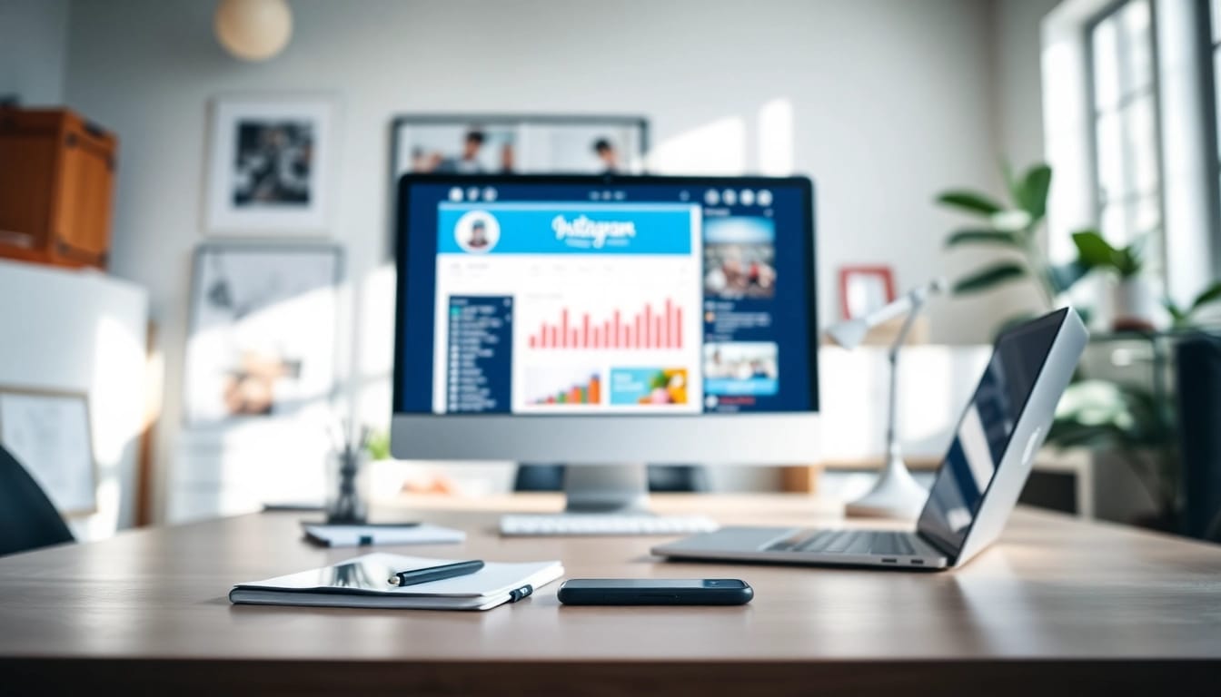 Boost your strategy with an Instagram smm panel featured in a digital marketing workspace.