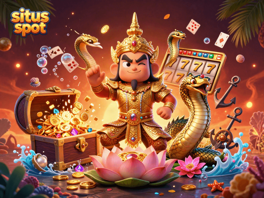 Experience thrilling gameplay at situs slot with a vibrant illustration of winning symbols and dynamic characters.