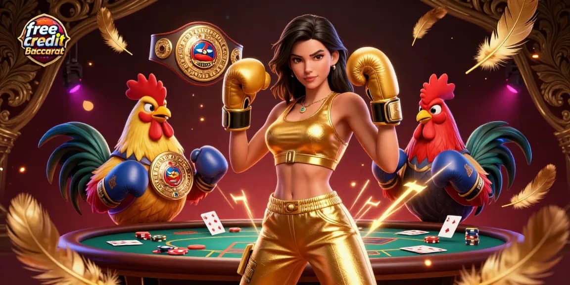 Engage with free credit baccarat at a lively casino scene featuring colorful characters and dynamic action.