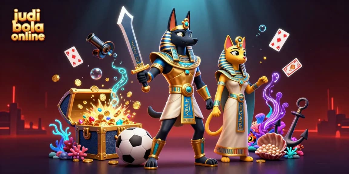 Engage in judi bola online with our thrilling sports betting scene featuring Anubis and Bastet.