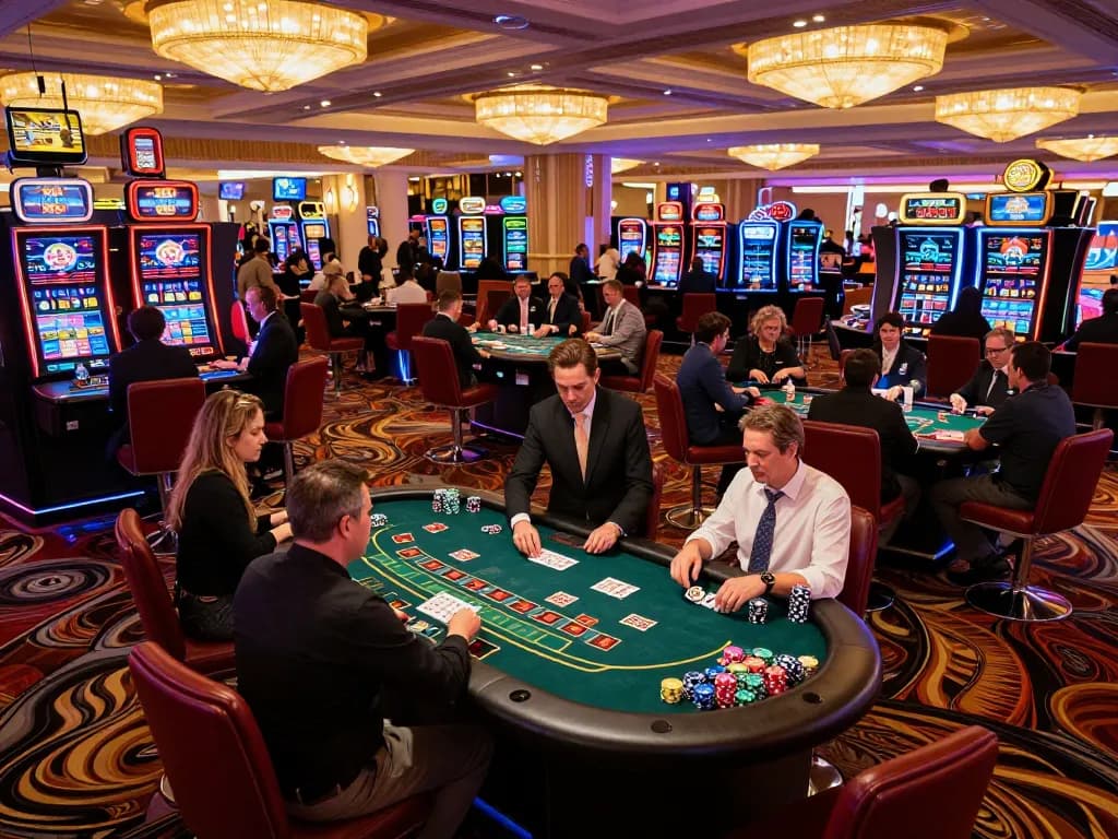 A player engaging in a winning blackjack hand while others cheer in a vibrant casino, showcasing the energy of nano banana 3.