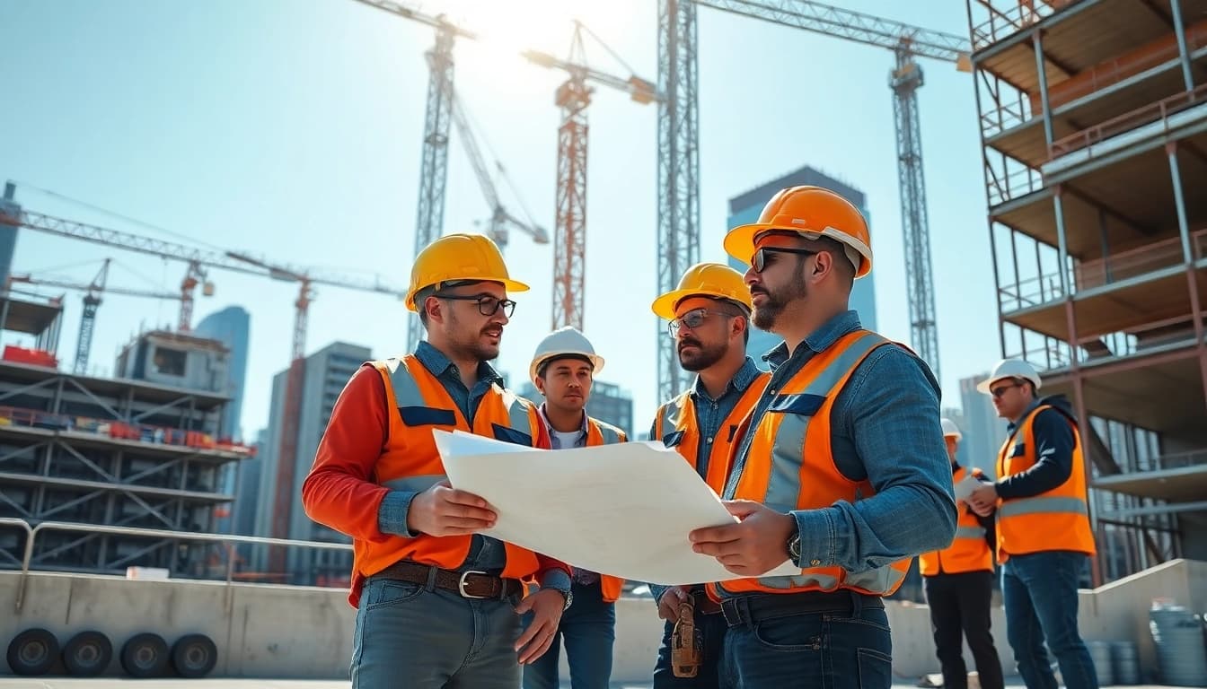 New York General Contractor collaborating with a team on a construction site in NYC.