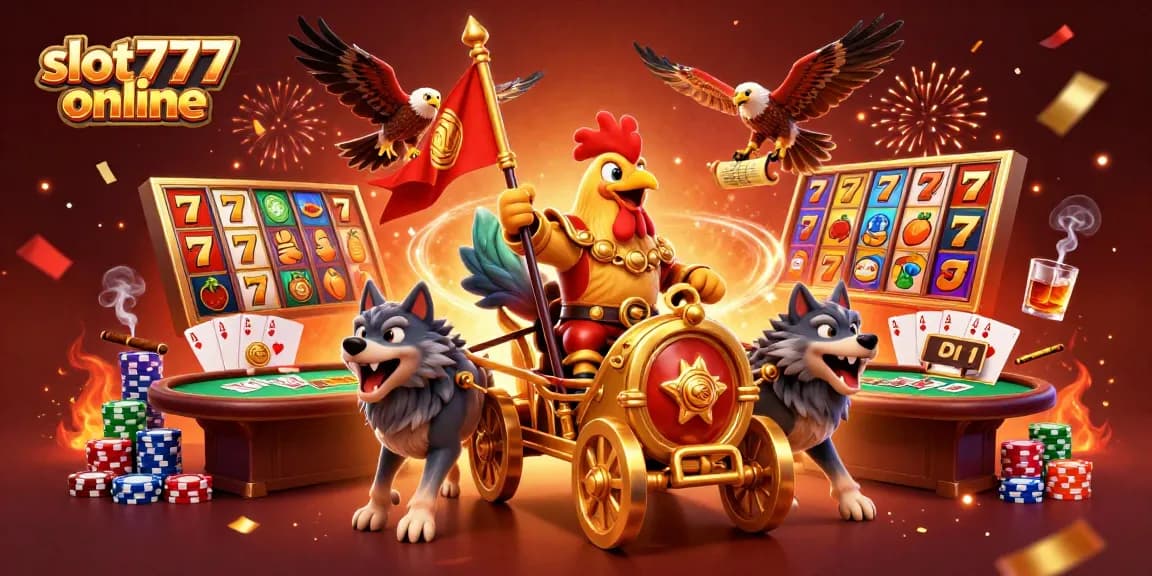 Spin to win with slot777 online in this vibrant casino scene featuring epic characters and slots.