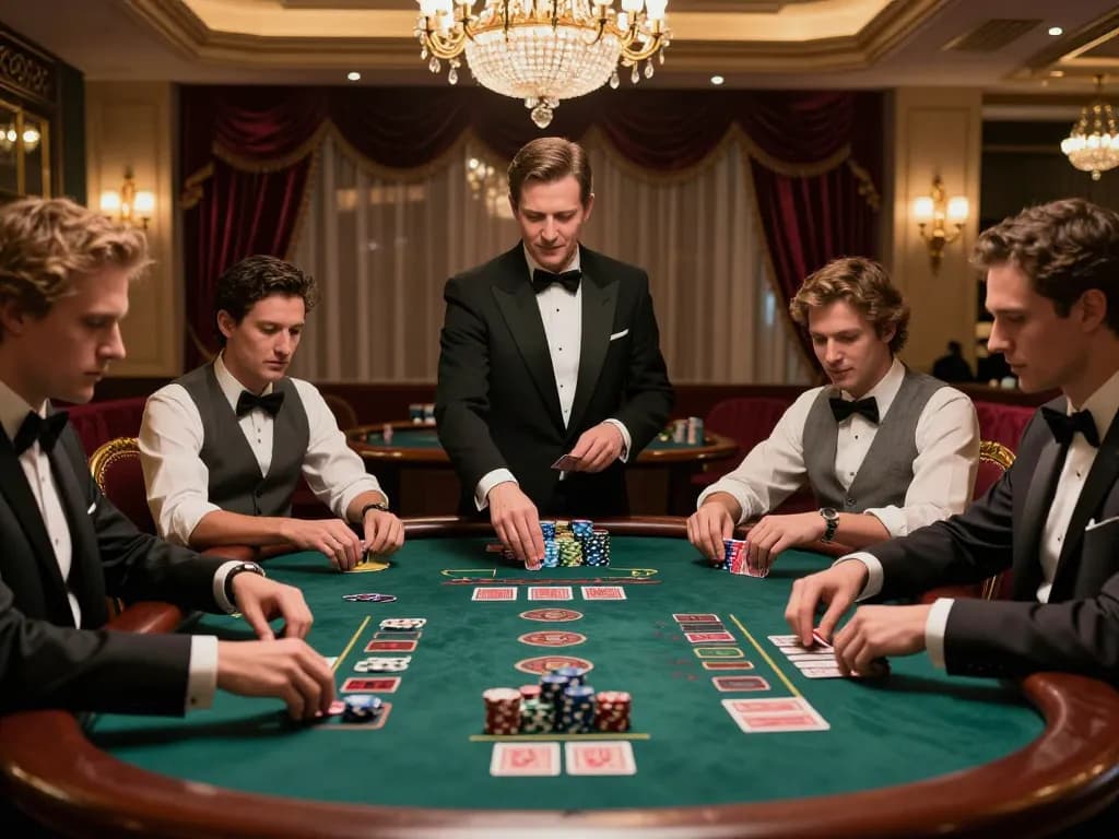 Engaged players at Fun88 com blackjack table showcasing strategic gameplay in a luxurious casino.