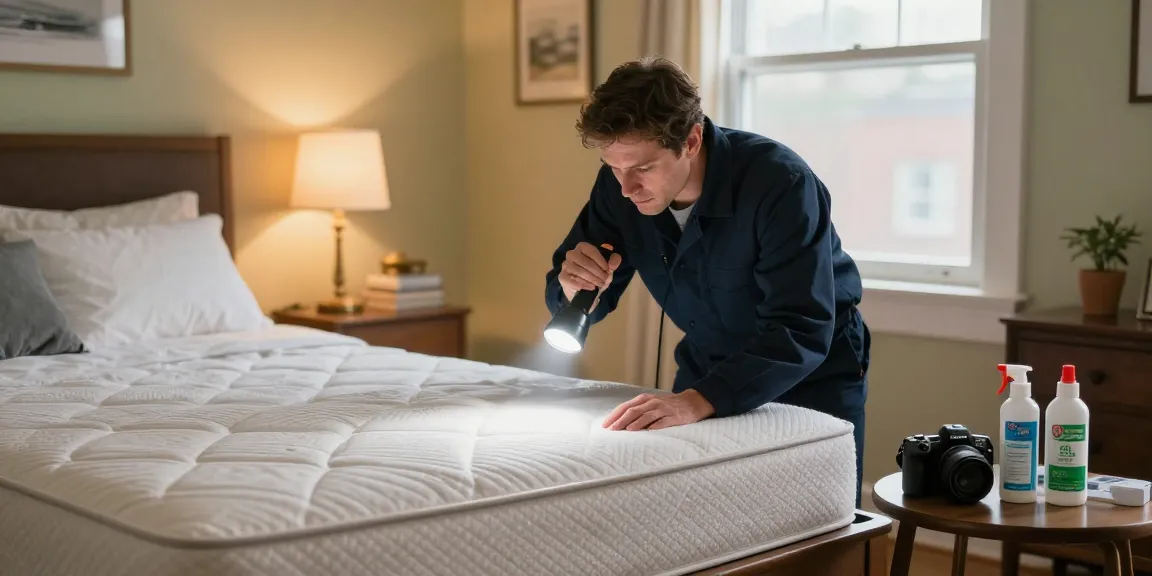 Professional bed bug exterminator inspecting a mattress for signs of infestation in Milwaukee bedroom.