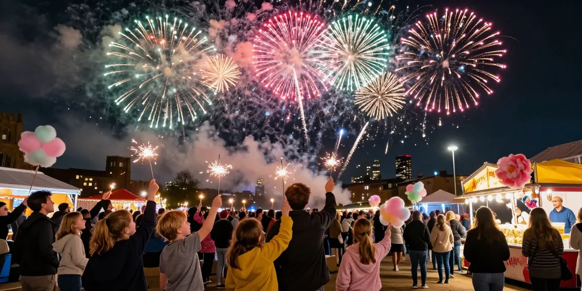Stunning manchester fireworks illuminating the night sky, creating a festive atmosphere.