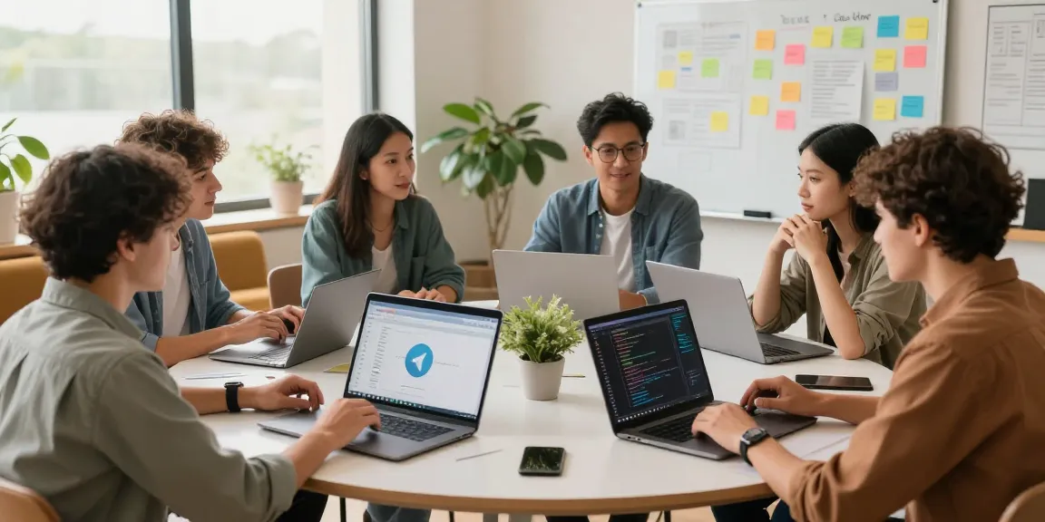 Creative team collaborating using 纸飞机中文版 and tech tools in modern workspace