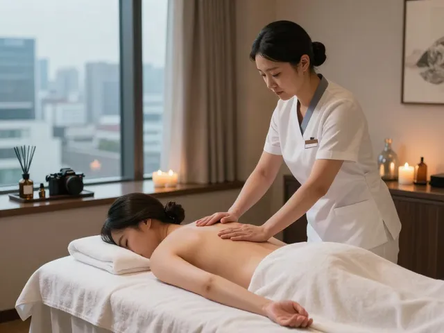 Relaxing 종로출장마사지 in a serene hotel room with a professional therapist.