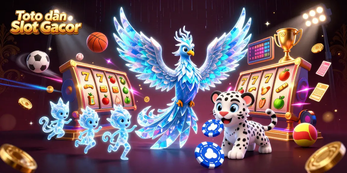 Toto dan Slot Gacor illustrates an electric gaming scene with glowing characters and dynamic slot elements.