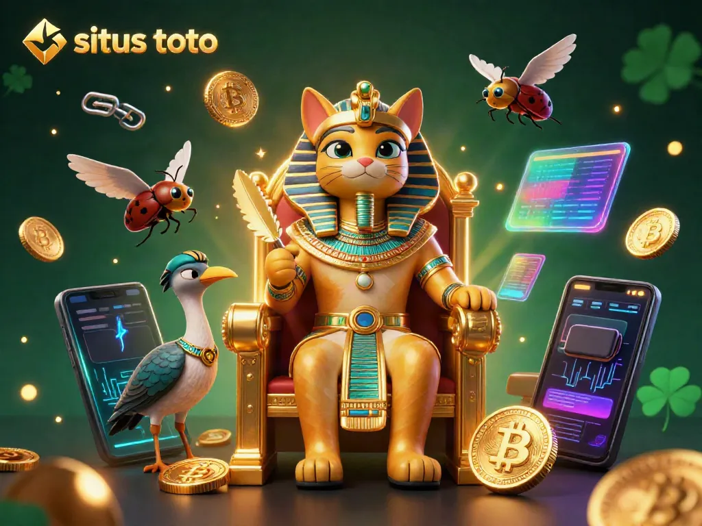 Experience the thrill of situs toto with our captivating digital illustration featuring a pharaoh cat and crypto elements.