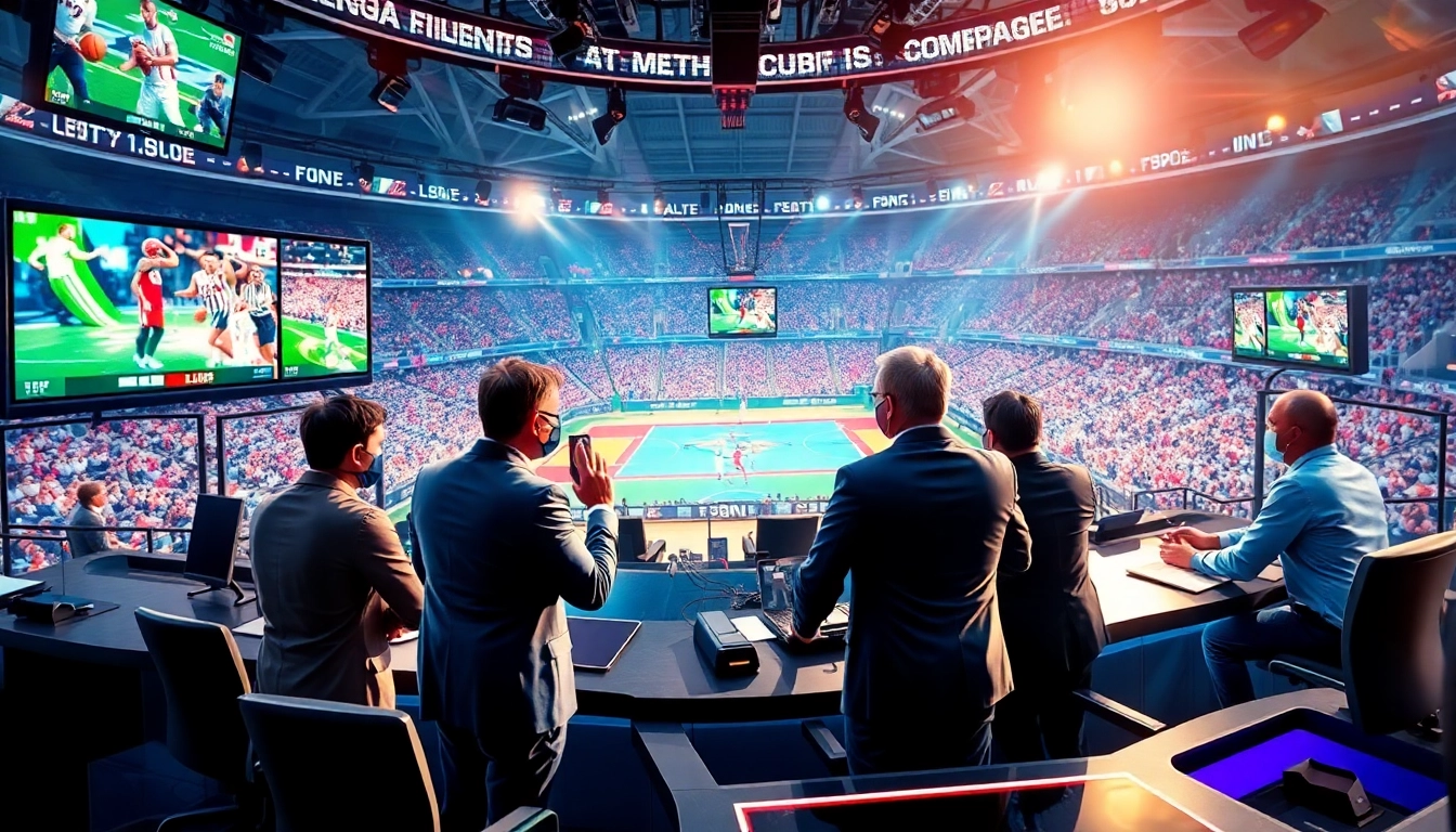 Engaging professionals in sports broadcasting discussing live game highlights.