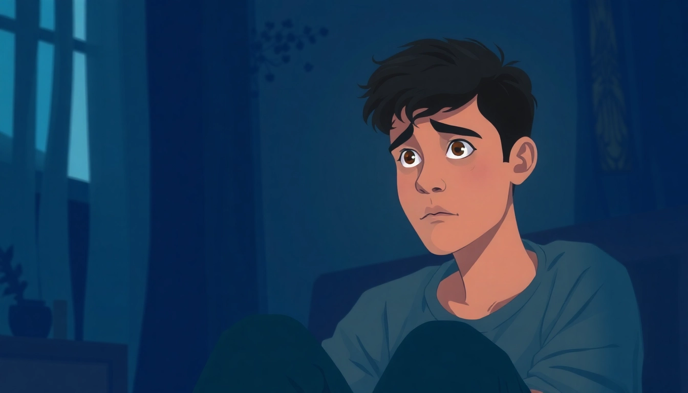 Illustration depicting a person reflecting on depression symptoms, capturing introspection and vulnerability.