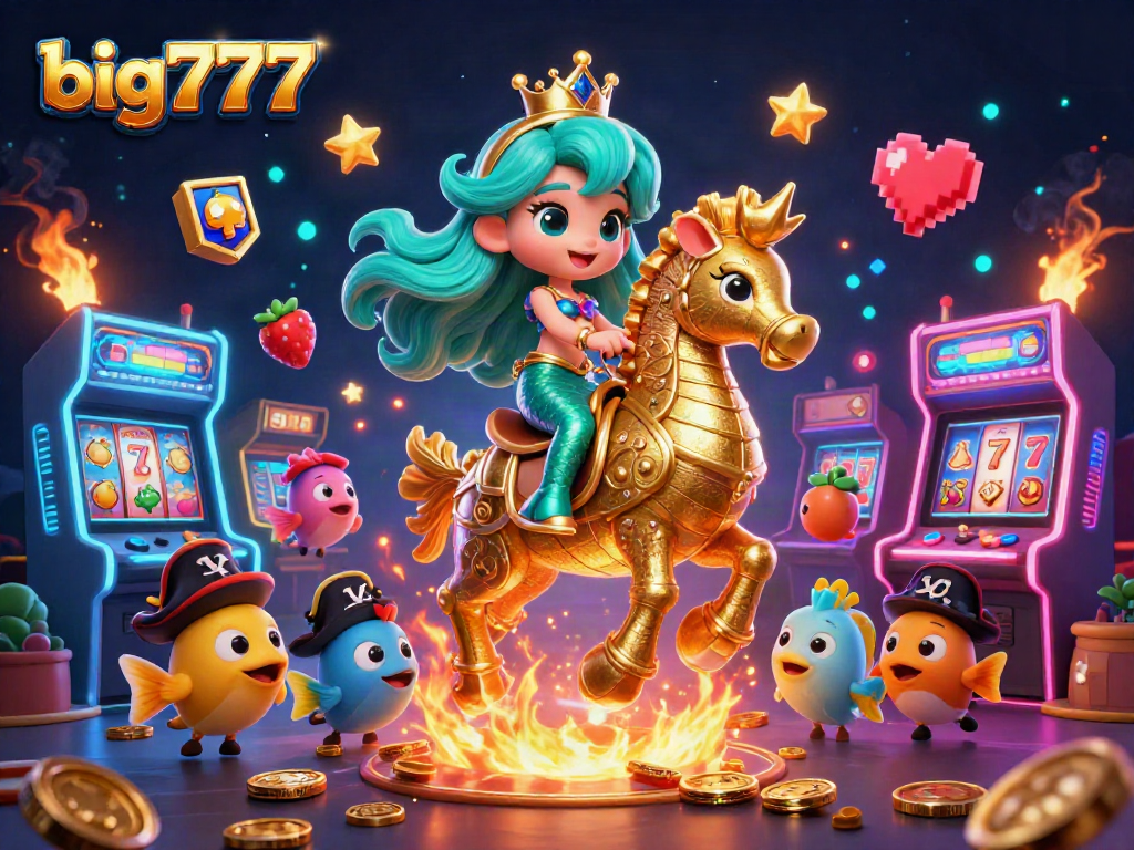Engage with big777's vibrant casino universe featuring a mermaid princess and seahorse.