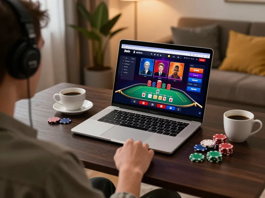 Person engaging in online blackjack at 3win actor, showcasing immersive casino interface and strategic gameplay.
