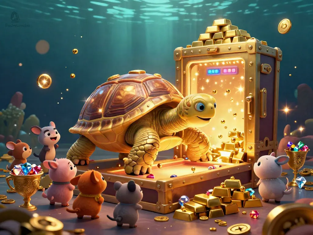 Engage with pohon4d's exciting games featuring a golden tortoise pinball machine amidst treasure elements.