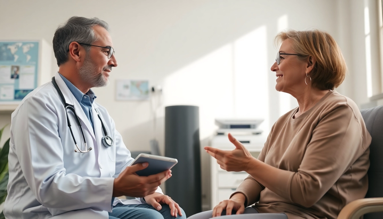 Engaging interaction highlighting health between a provider and patient in a clinic.