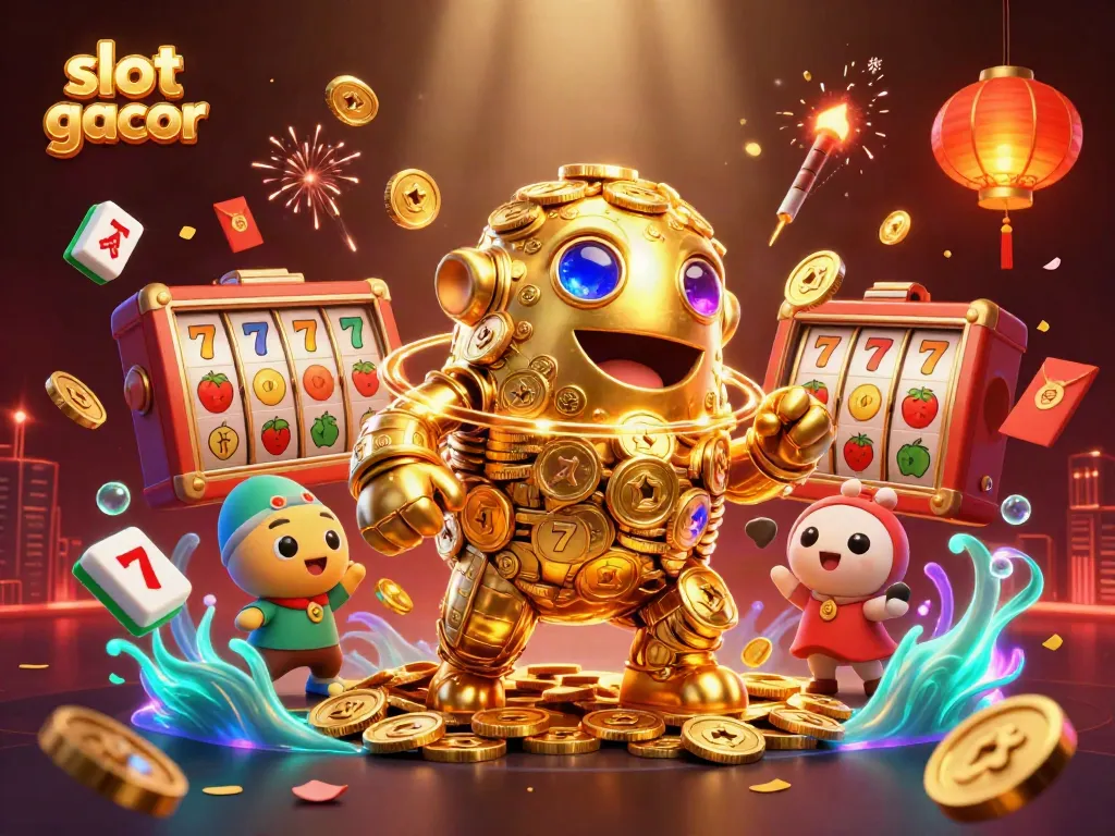 Engage with slot gacor featuring a golden golem amidst vibrant casino elements.