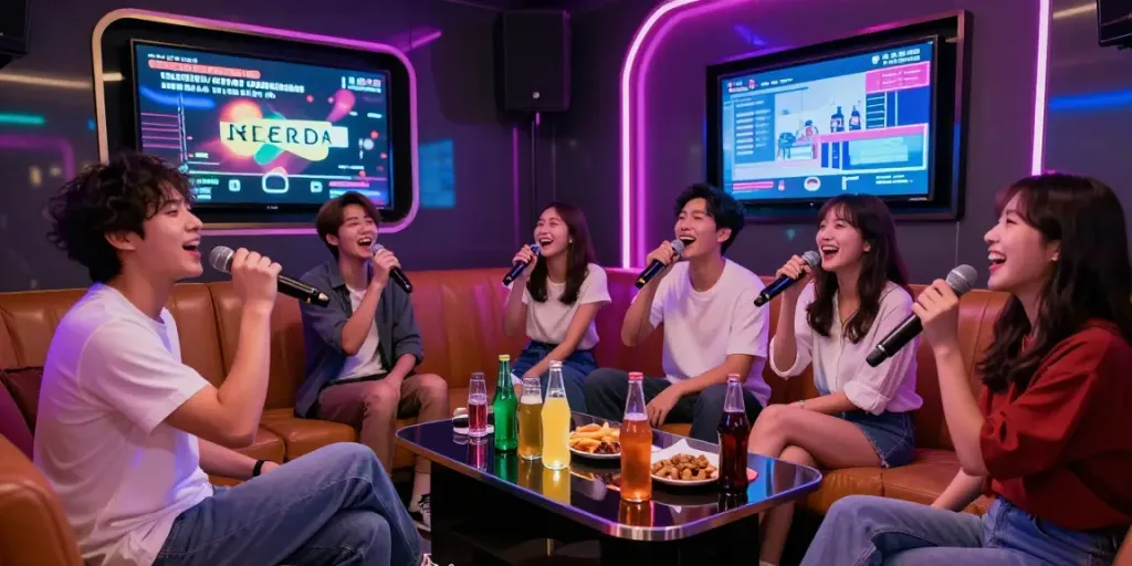 강남 달토 가라오케에서 친구들과 함께 즐거운 시간을 보내는 사람들 모습
