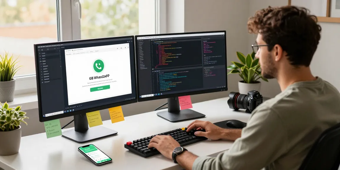 Dynamic workspace showcasing GB WhatsApp coding and development for innovative app creation.