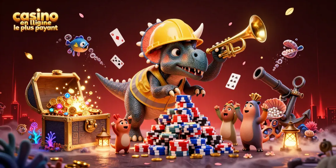 Illustration dynamique des personnages de casino en ligne le plus payant avec des personnages célèbres célébrant parmi des éléments de jeu colorés