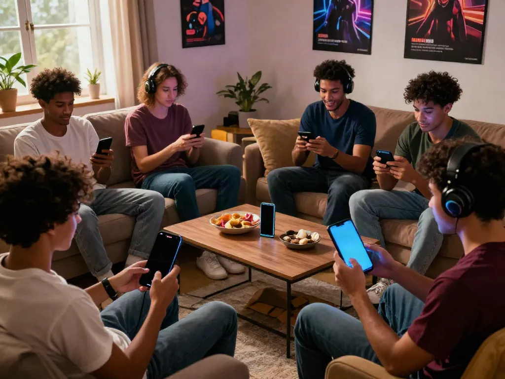 Diverse players enjoying slot88 gaming in a cozy living room, illustrating excitement and community.