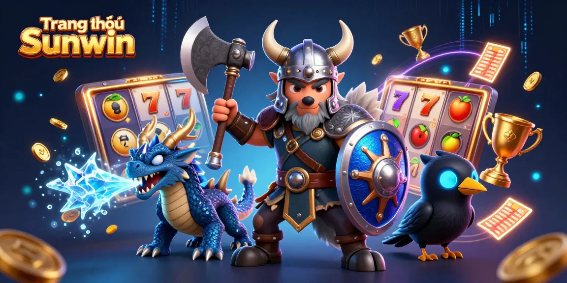 Engage in the thrilling world of Trang chủ Sunwin with this dynamic 3D illustration featuring a Viking warrior and a fierce dragon.