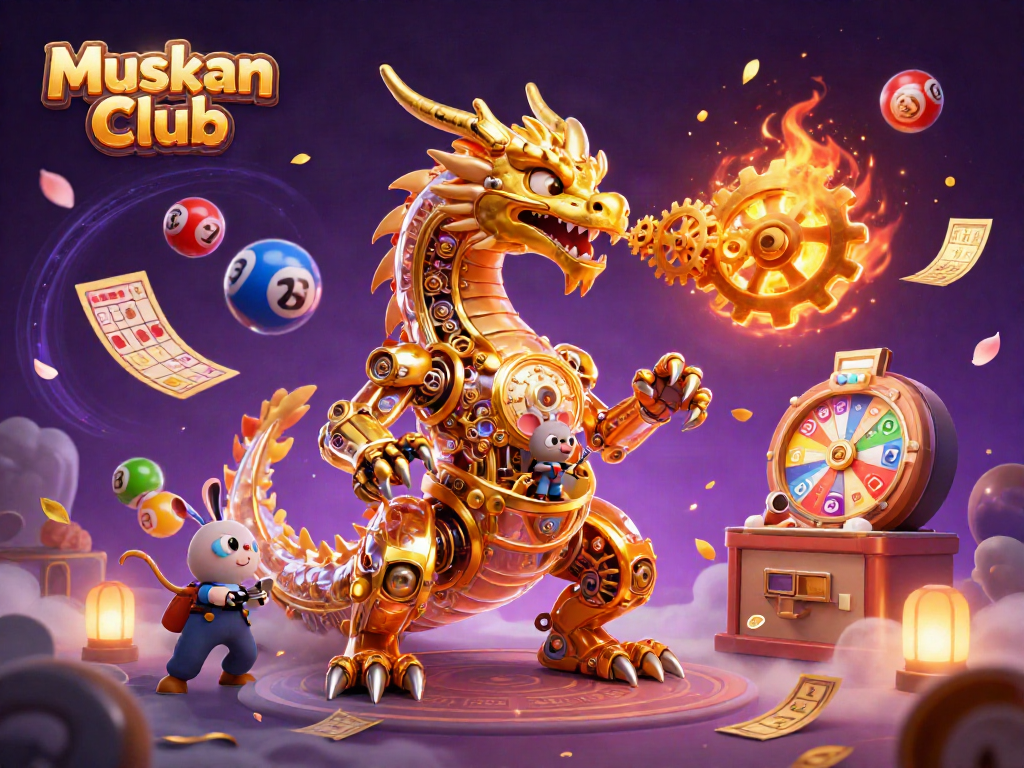 Join the excitement at Muskan Club with vibrant gaming elements and a fantastical dragon!
