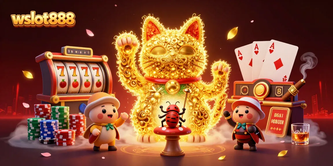 Menangkan jackpot di wslot888 dengan simbol slot dan kucing keberuntungan yang menarik.