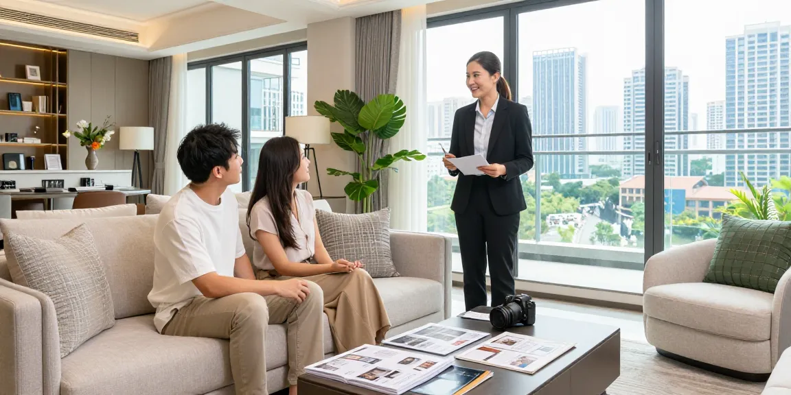 Tanjong Rhu Residences Showflat living room showing luxury decor and skyline views