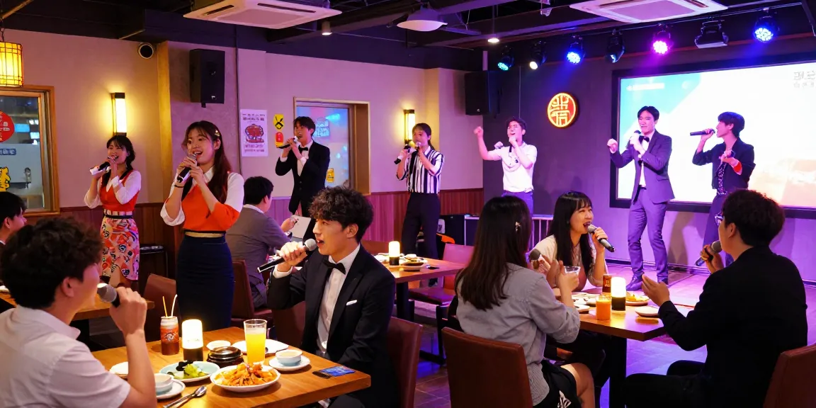 Exciting 제주도유흥 atmosphere at a lively karaoke bar in Jeju Island.