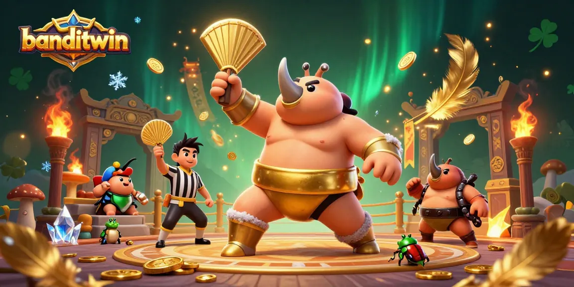 banditwin membawa pemain bertaruh di arena kasino bertema dengan koin emas berterbangan dan suasana perjudian yang meriah