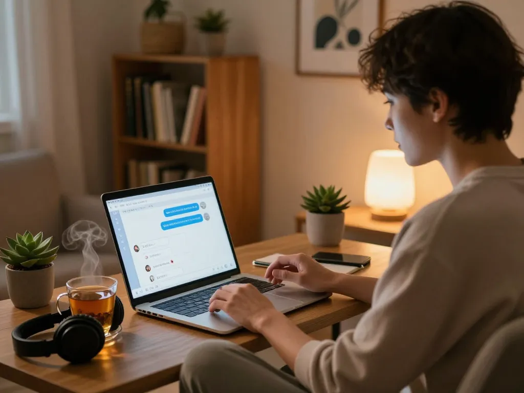 Engaging chat with an AI slut in a cozy digital environment enhancing personal connection.