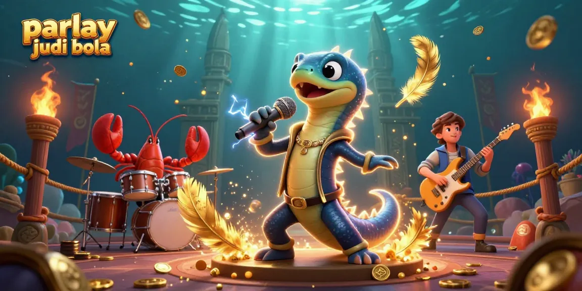 Engage with parlay judi bola as an electric eel DJ dazzles in a vibrant underwater casino scene.
