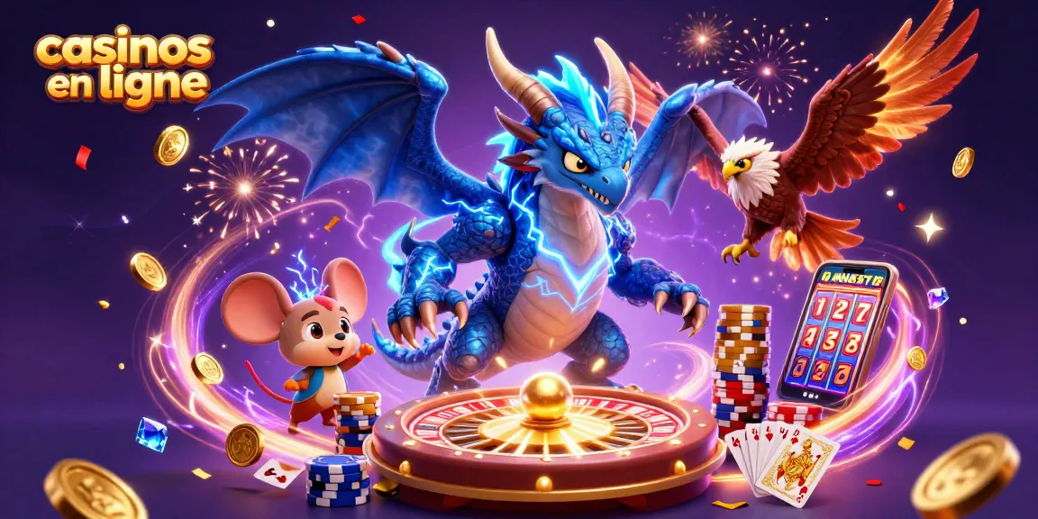 Découvrez l'excitation des casinos en ligne avec des personnages animés parmi des pièces d'or et des éléments de jeu vibrants.