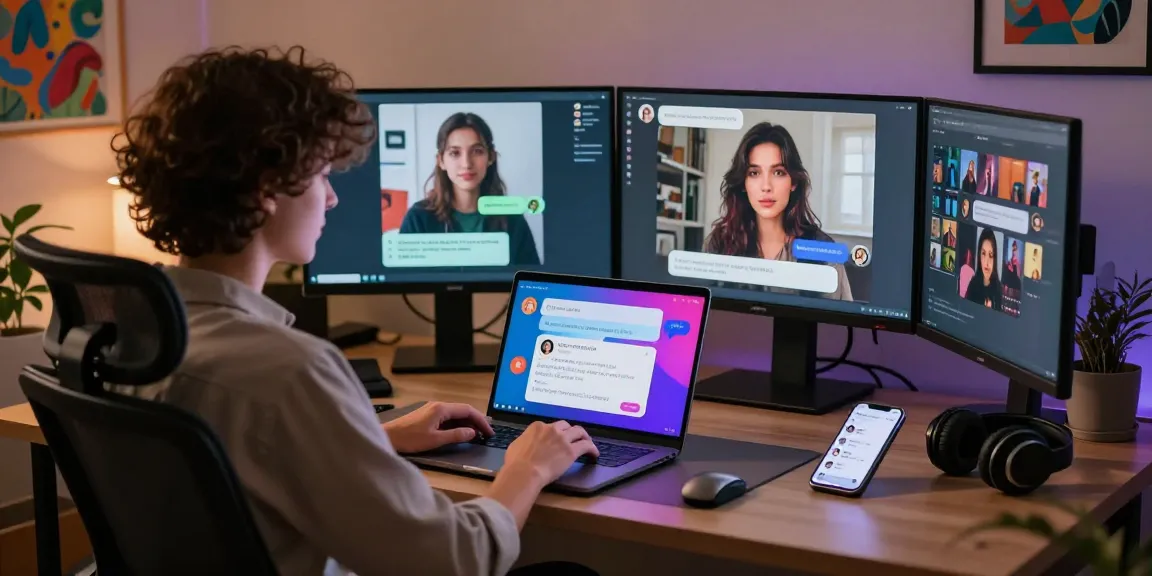 Interactive scene of user engaging in ai nsfw chat with vibrant visuals and modern setup.