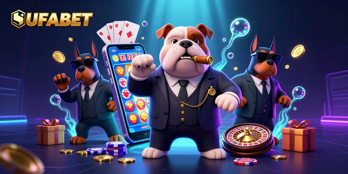 UFABET showcases exciting online gambling with vibrant 3D characters and casino elements in a rich illustration.