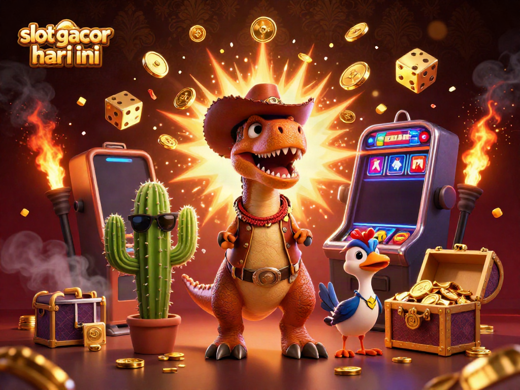 Experience the thrill of slot gacor hari ini with a colorful jackpot explosion scene featuring cartoon characters.