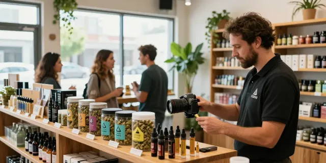 Alien labs dispensary with budtender assisting customers in a stylish setting.
