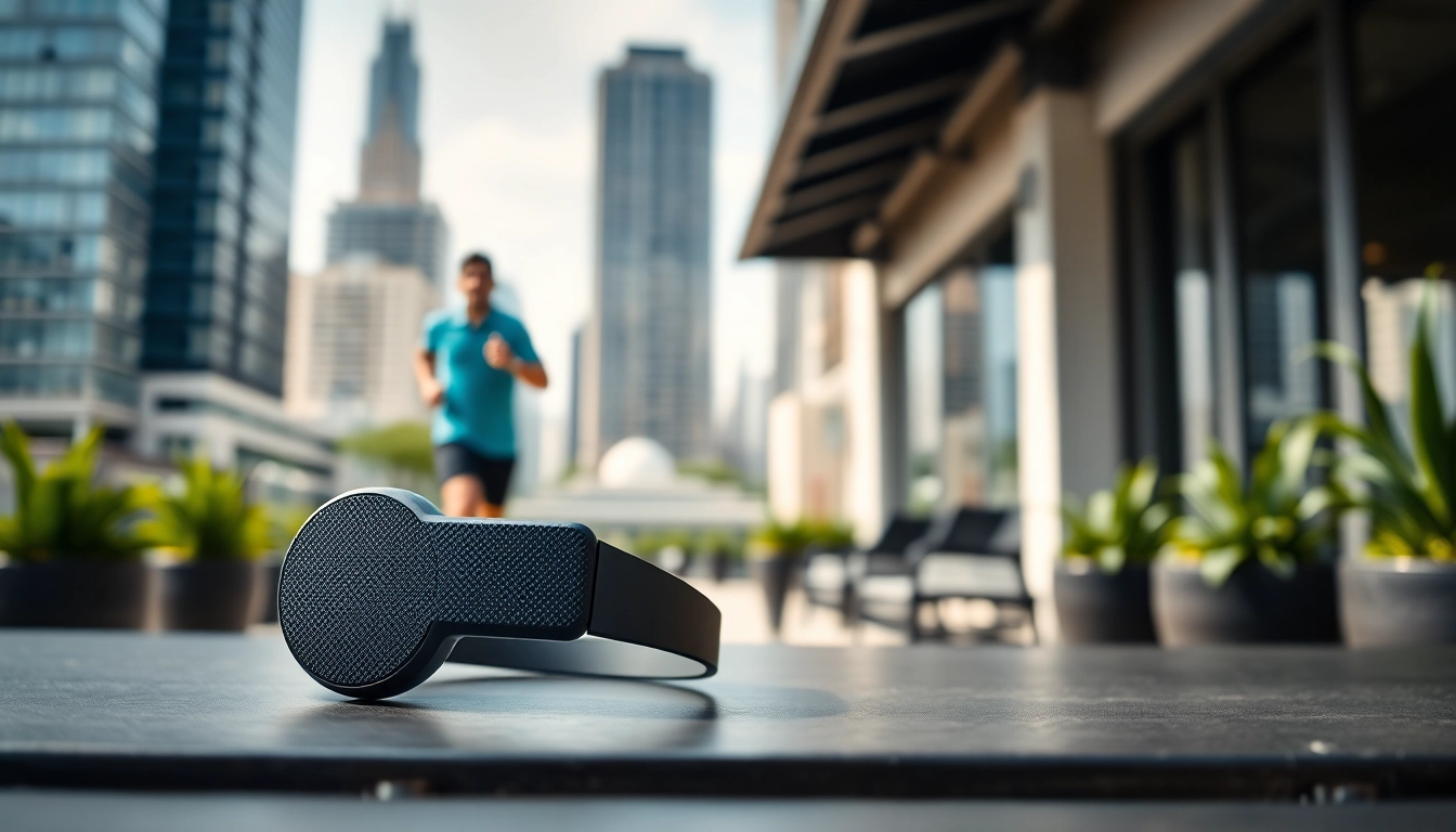 Experience the features of F1 Bone Conduction Headphones displayed in a vibrant urban setting.