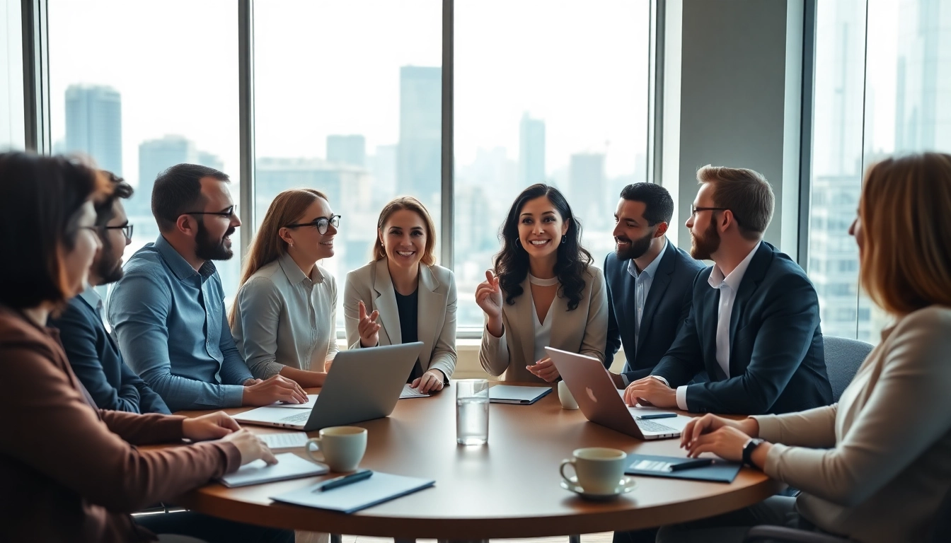 Capture founder leadership insights through diverse leaders discussing strategies in a modern office.