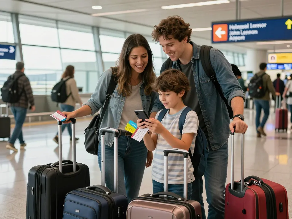 Liverpool John Lennon Airport from Halifax: Family preparing for their journey at Halifax Airport.