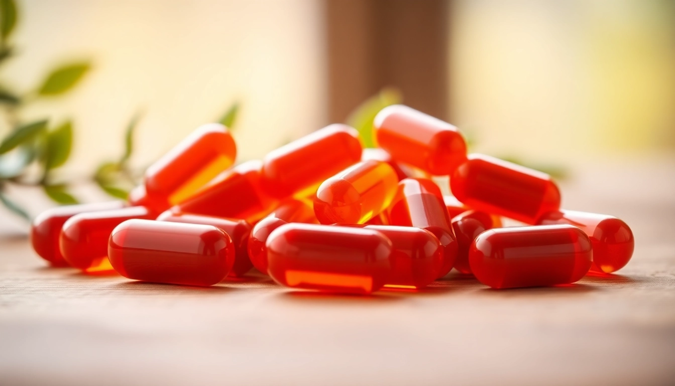 Showcasing natural astaxanthin softgels amid a serene, natural backdrop, emphasizing health.
